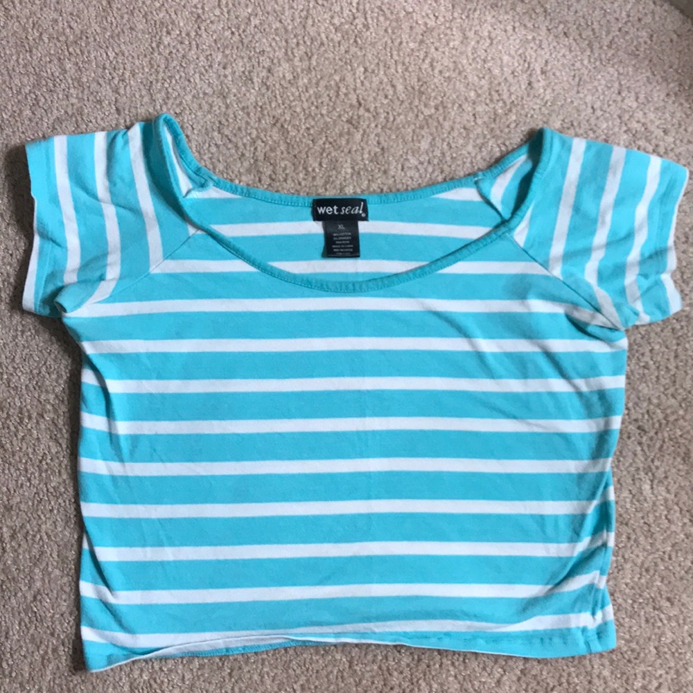 Blue and white striped crop top.